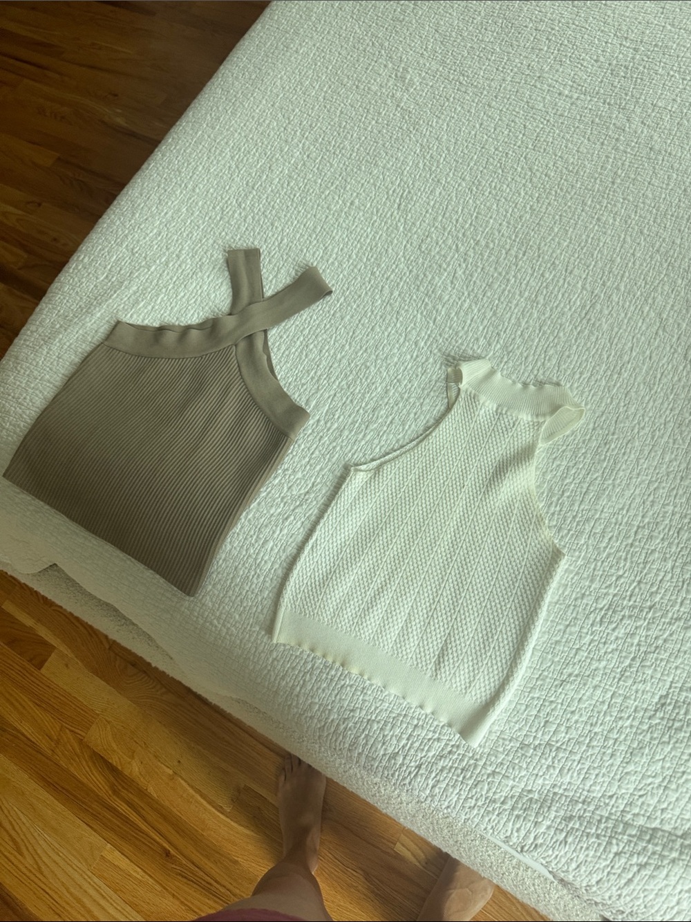 Sleeveless Knit Halter Top - Cream and Taupe